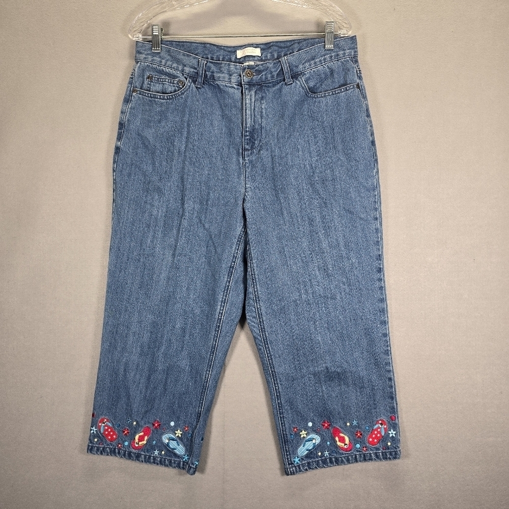 Christopher & Banks Blue Embroidered Capris